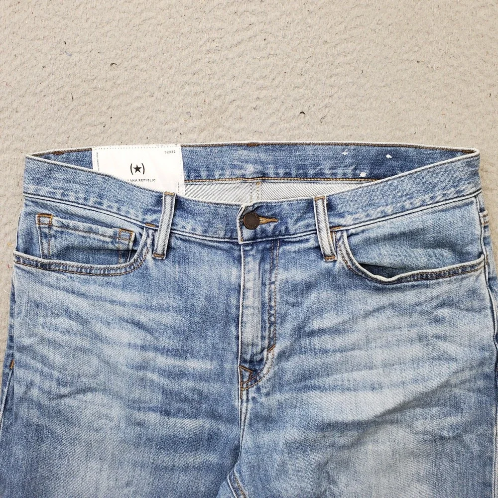 Banana Republic Jeans Mens 32x32 Blue Denim Stretch Slim Fit Whiskered Faded